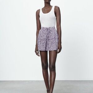 Women's Lavender Floral Elastic-Waist Shorts